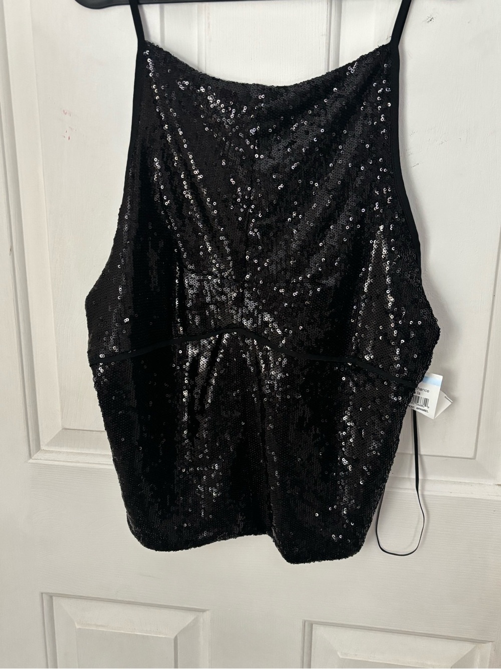 Free People Black Sequin Spaghetti-Strap Top